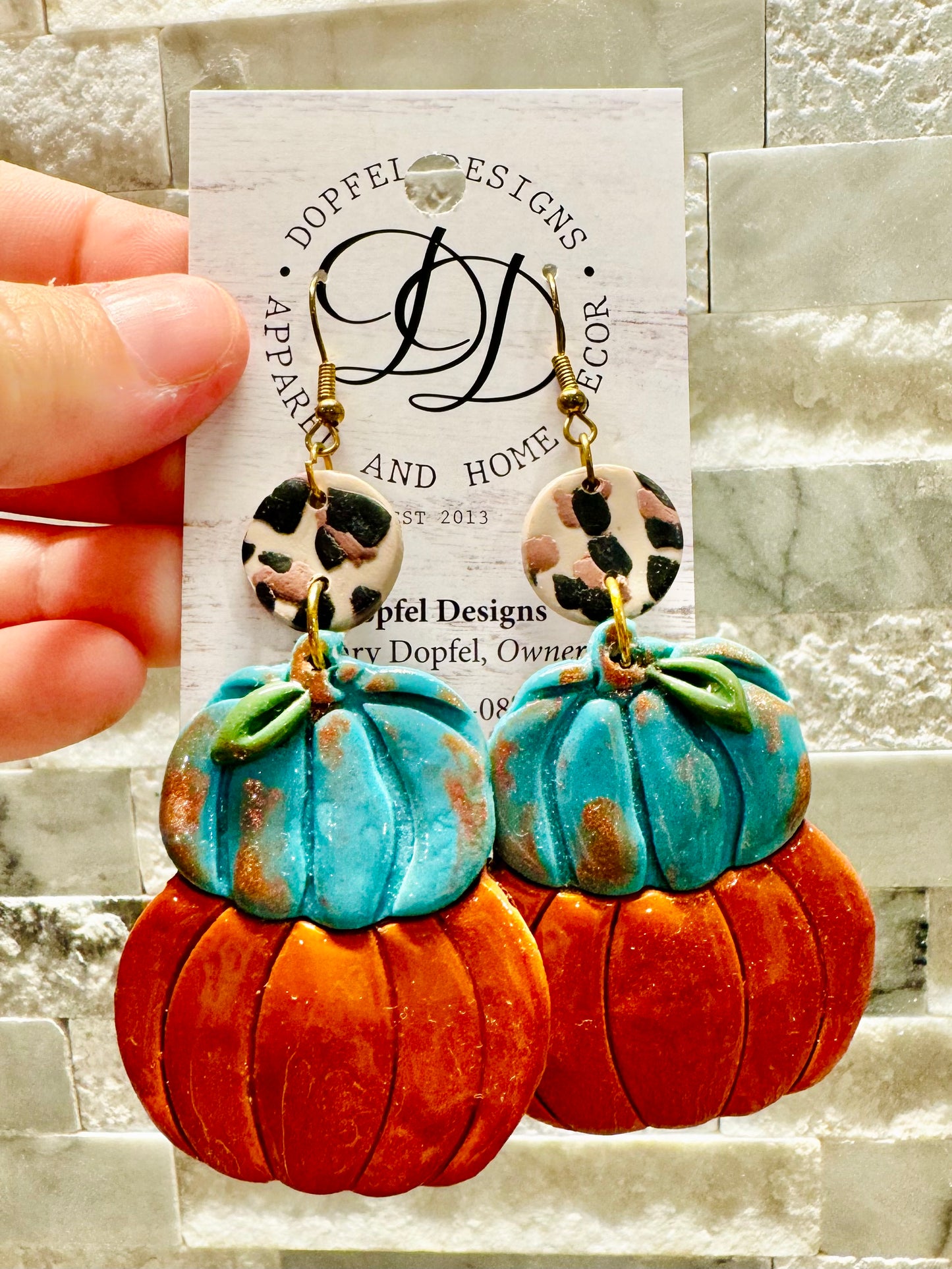 Fall Stacked Pumpkins Clay Earrings