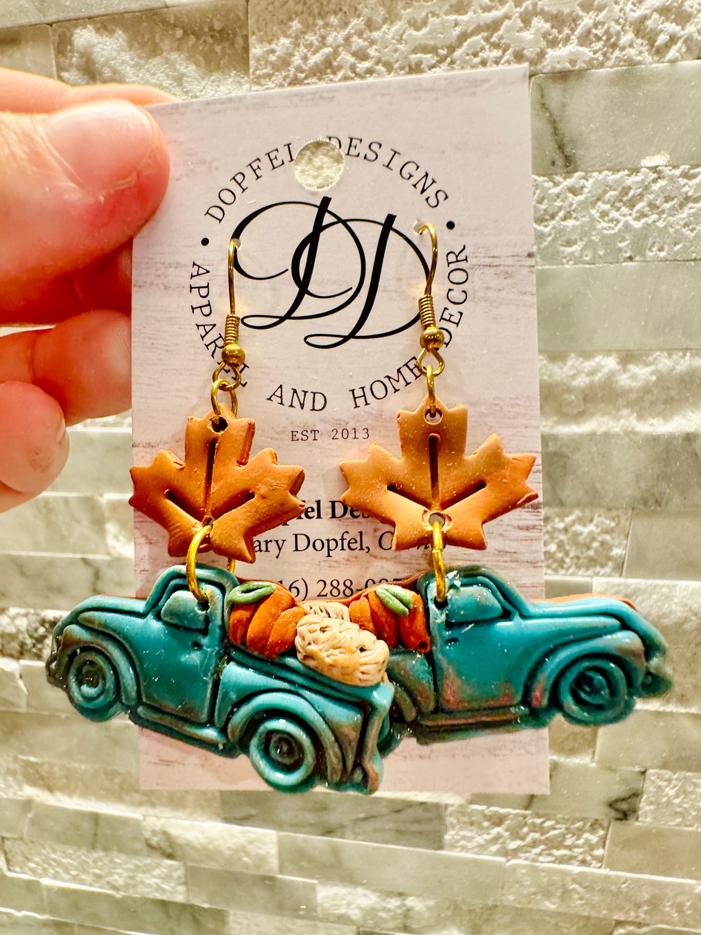 Fall Truck Clay Earrings