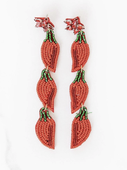 Red Pepper Beaded Earrings