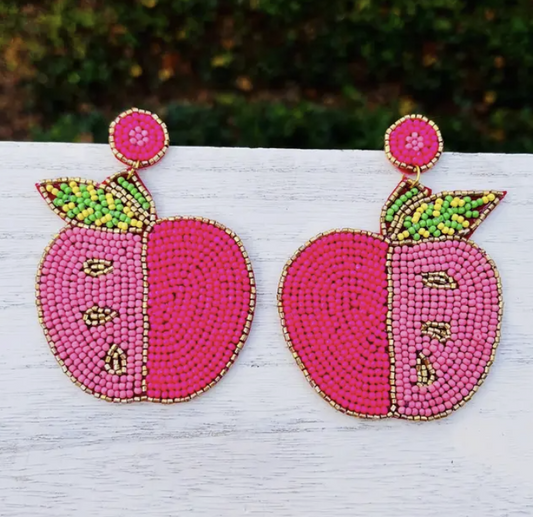 Pink Teacher Apple Statement Earrings