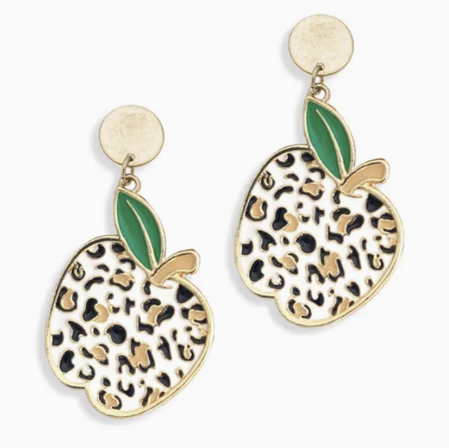 Leopard Print Teacher Apple Earrings