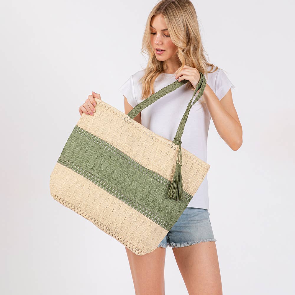Straw Tote Bag Olive