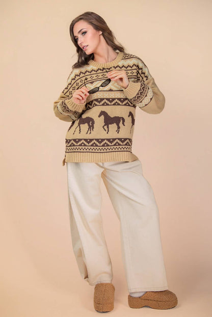 South West /Horse Oversized Knit Sweater