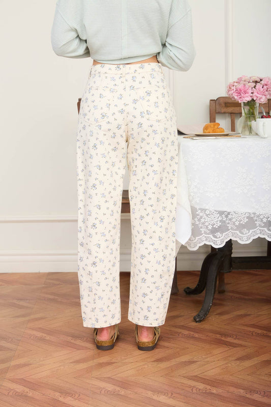 Floral Light Denim Barrel Jeans
