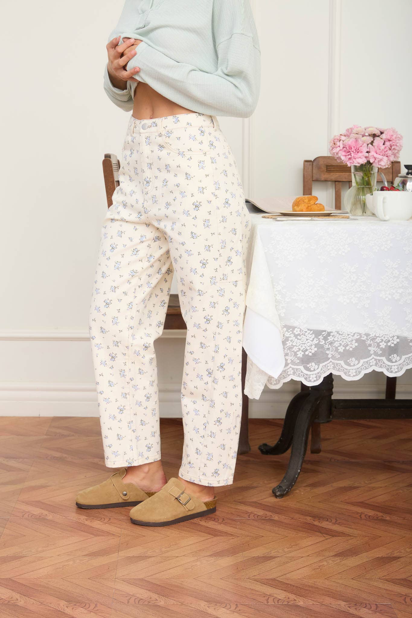 Floral Light Denim Barrel Jeans