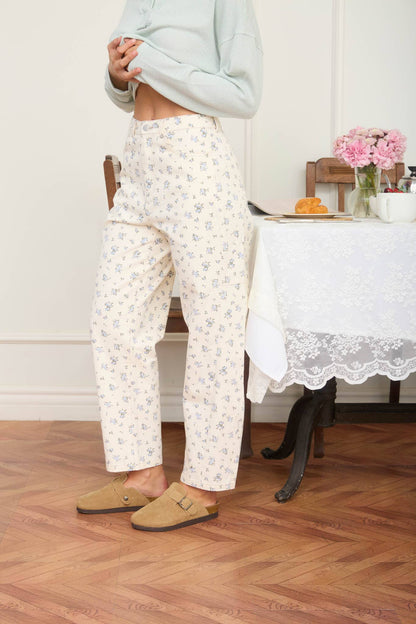 Floral Light Denim Barrel Jeans
