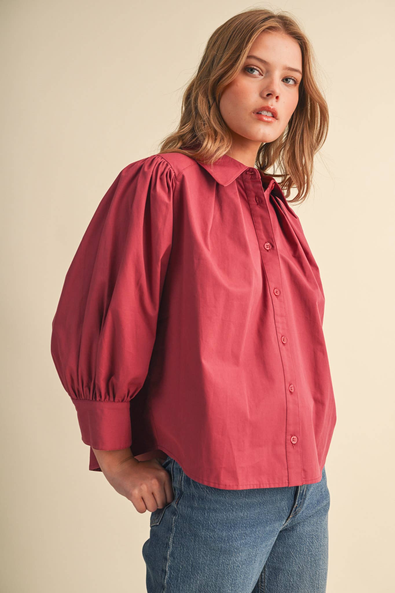 &Merci Puff Sleeve Button Down