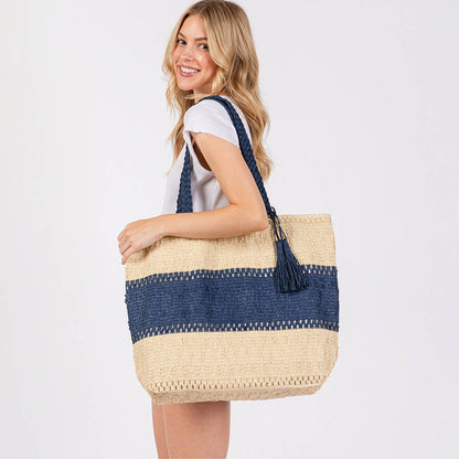 Straw Tote Bag  Navy