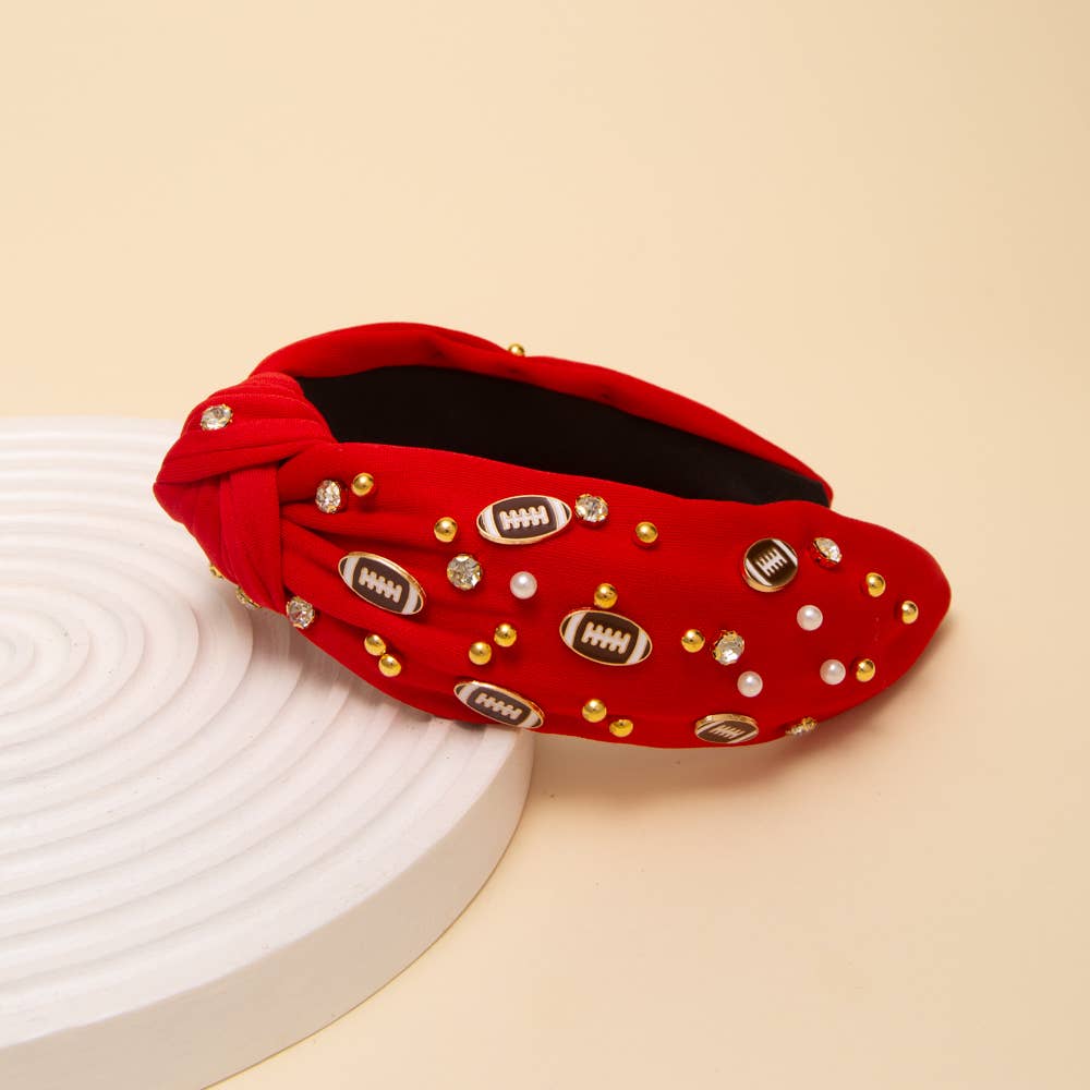 Headband- Football/Jeweled/Pearl: Red