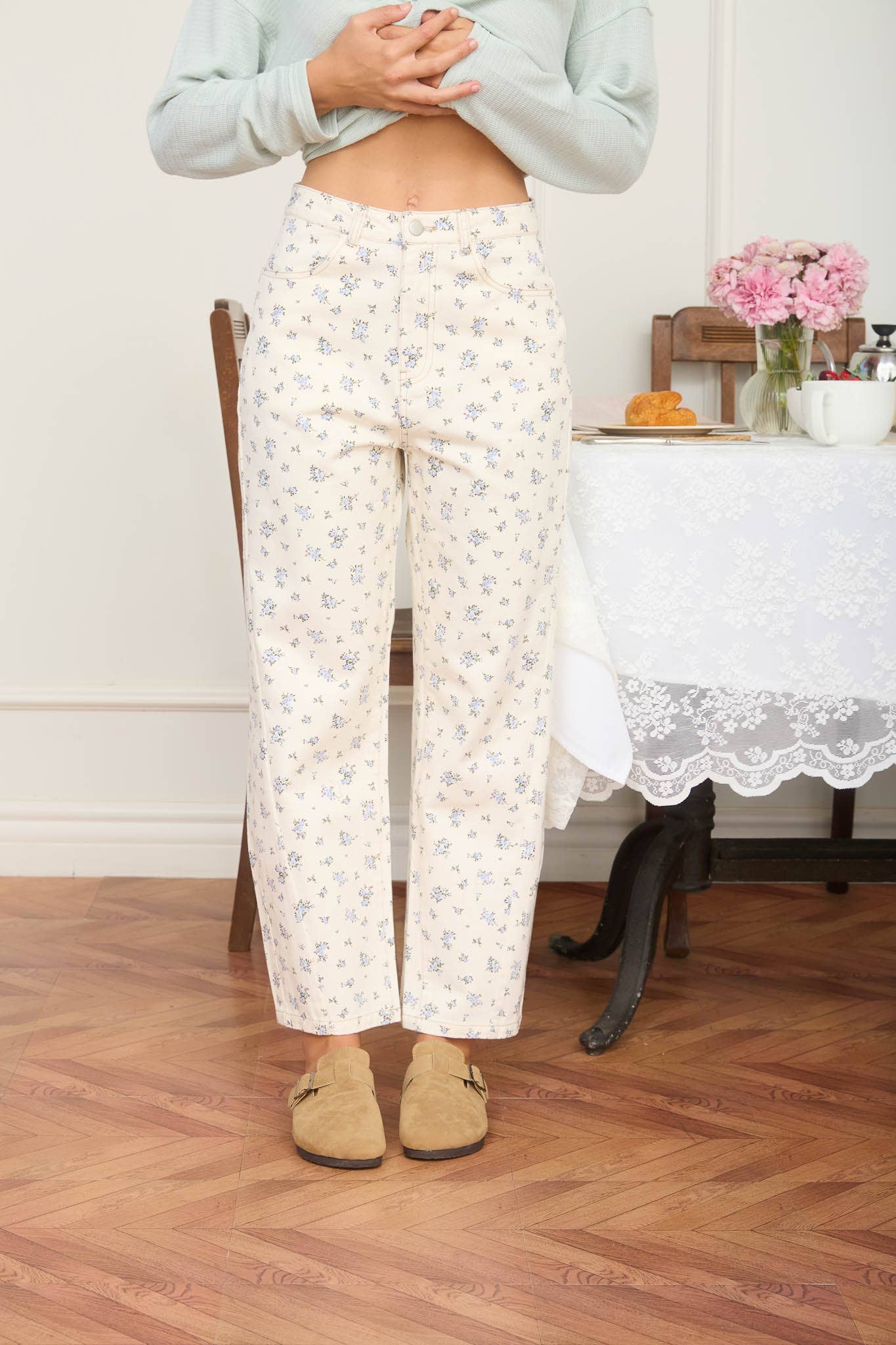 Floral Light Denim Barrel Jeans