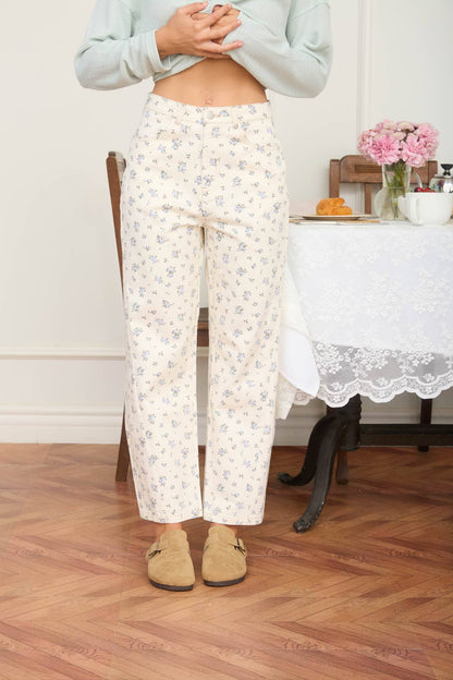 Floral Light Denim Barrel Jeans