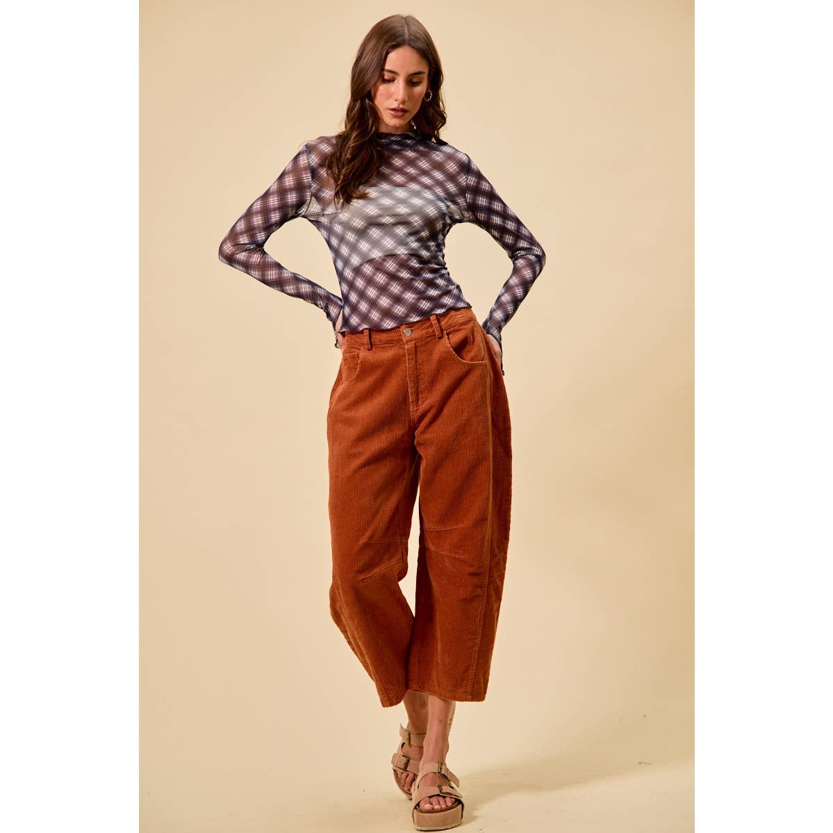 Corduroy Barrel Pants: Rust