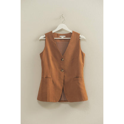 V-Neck Tailored Vest BROWN