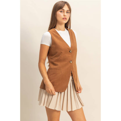 V-Neck Tailored Vest BROWN