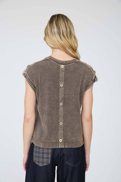 Acid Washed Back Button Knit