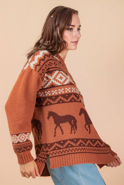 South West /Horse Oversized Knit Sweater