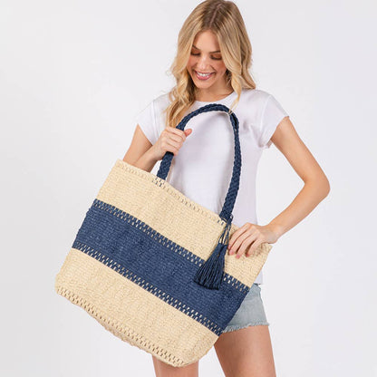 Straw Tote Bag  Navy