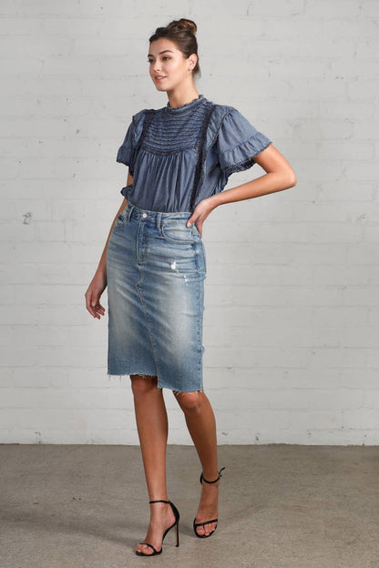 HR Distressed Knee Length Skirt