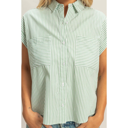 Button-Up Striped Shirt- Sage