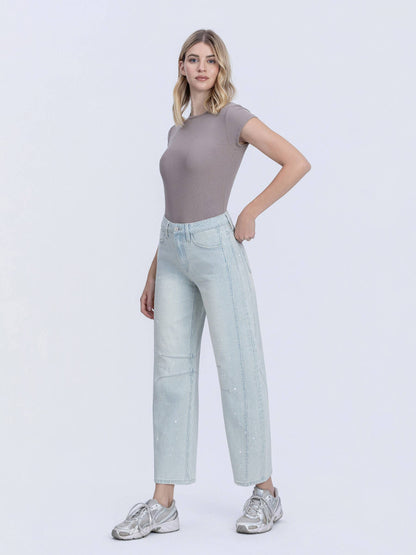 Kate HR Striped Paint Barrel Jeans