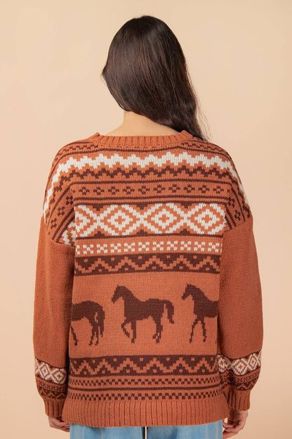 South West /Horse Oversized Knit Sweater