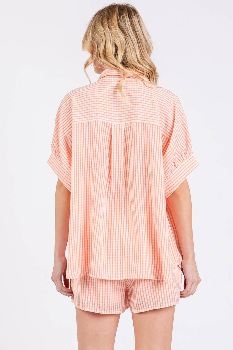 CHECKER BUTTON DOWN TOP & SHORTS SET PEACH