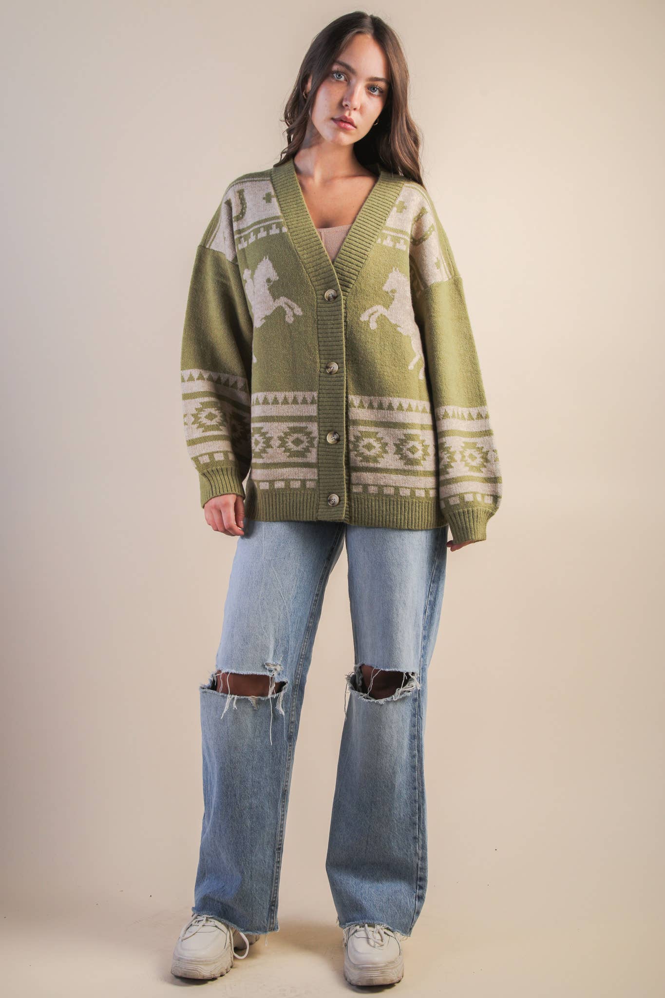 Oversized Western Cadigan: OLIVE