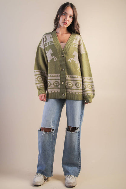 Oversized Western Cadigan: OLIVE