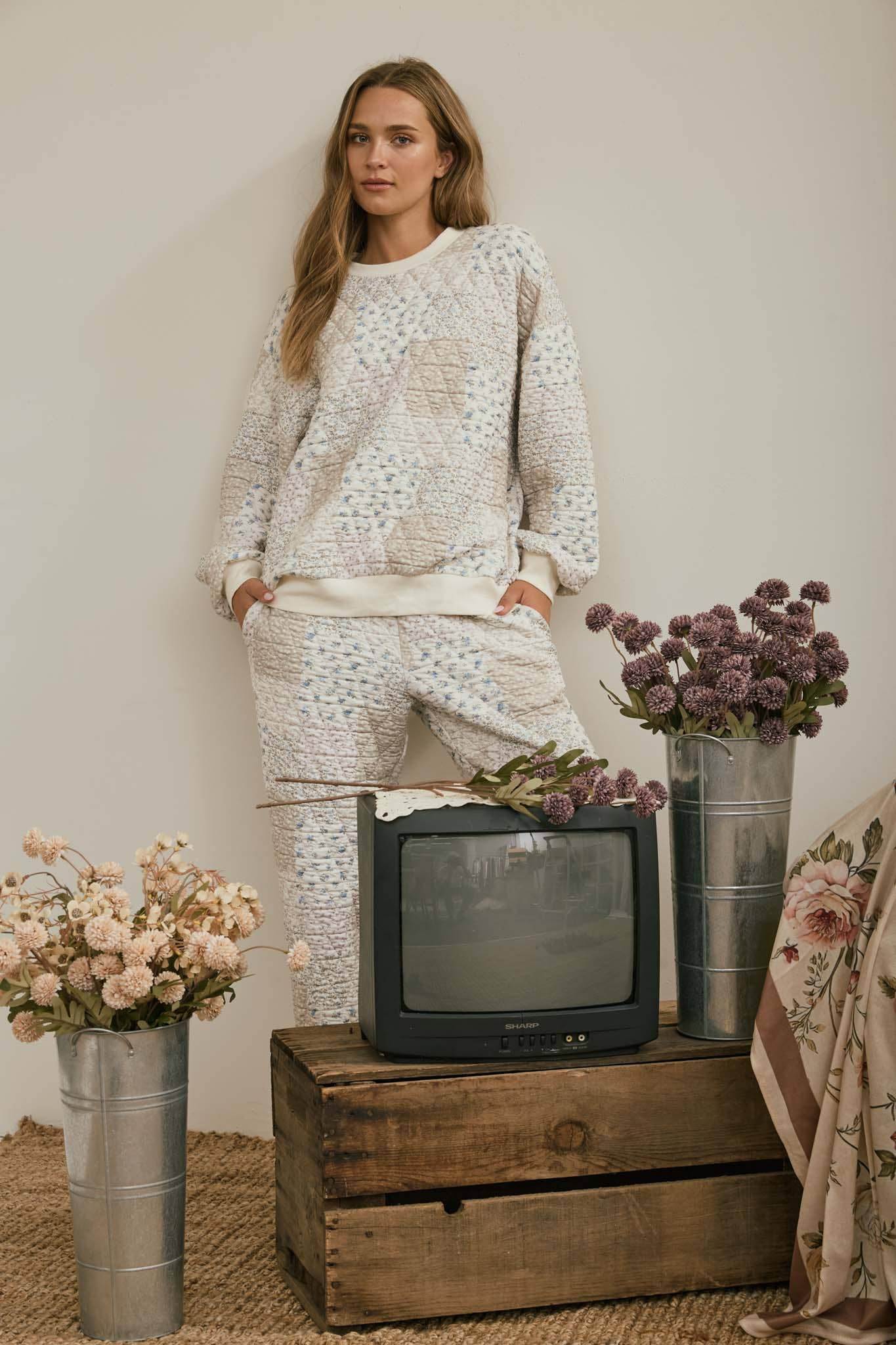 Quilted Floral Sweater (Cream)