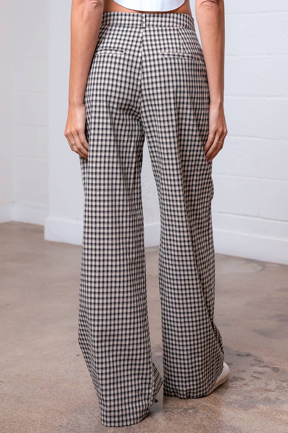 PLEATED STRAIGHT GINGHAM PANTS