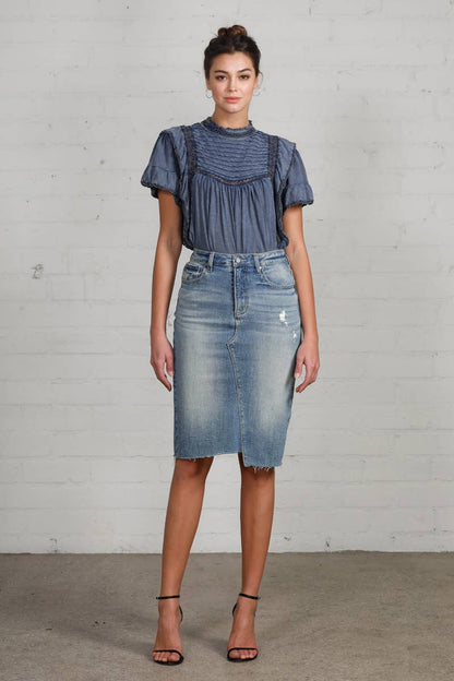 HR Distressed Knee Length Skirt
