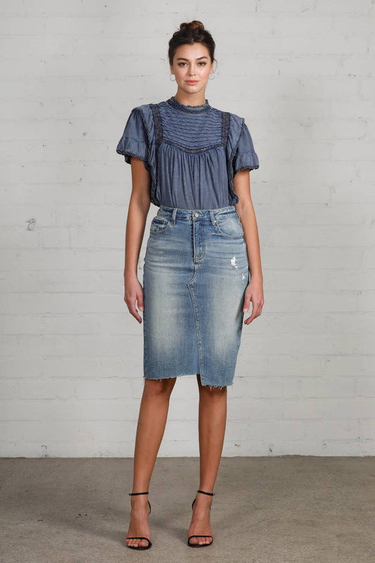 HR Distressed Knee Length Skirt