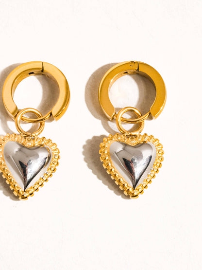Savon 18K Non-Tarnish Two Tone Heart Earring