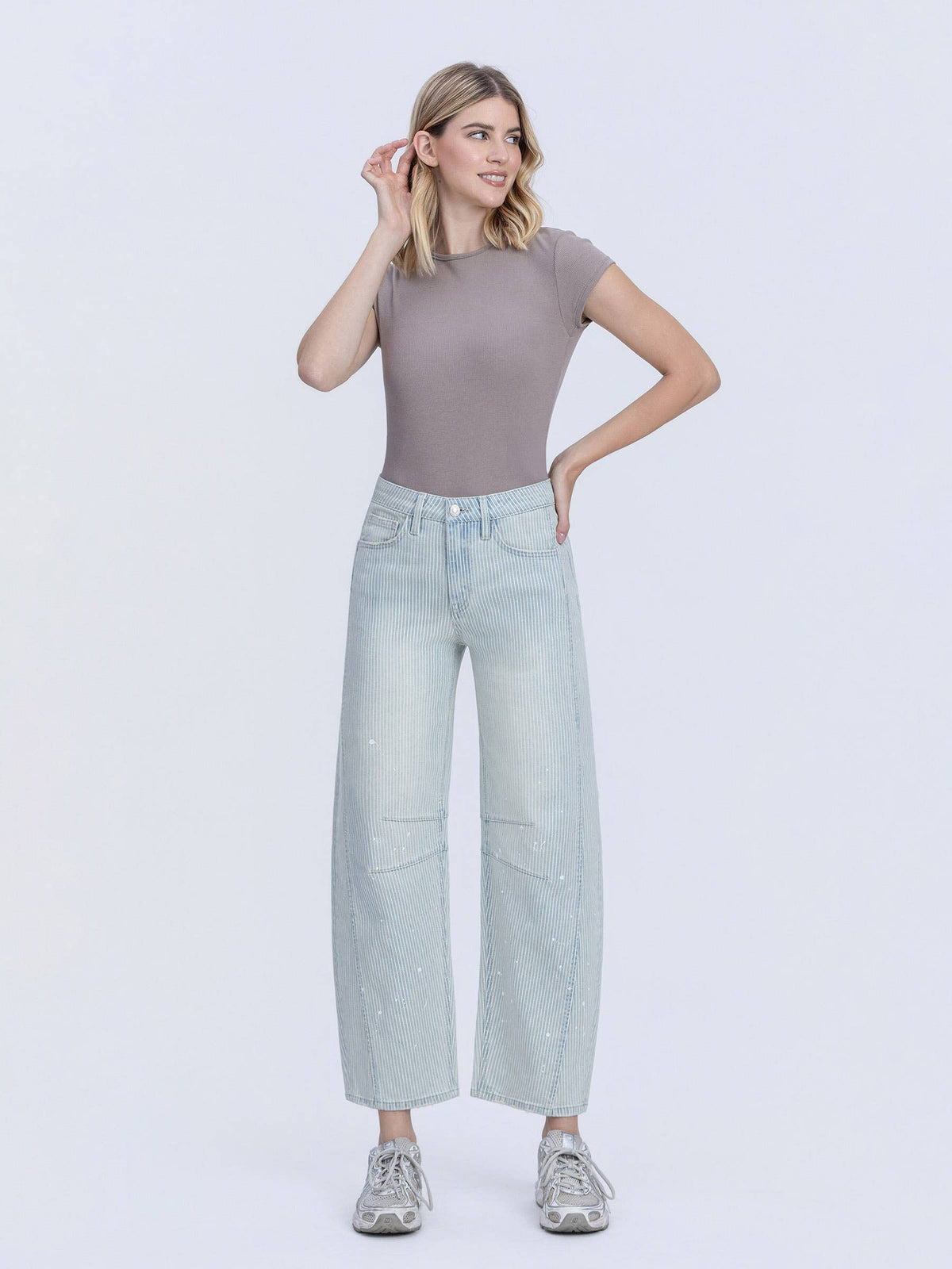 Kate HR Striped Paint Barrel Jeans