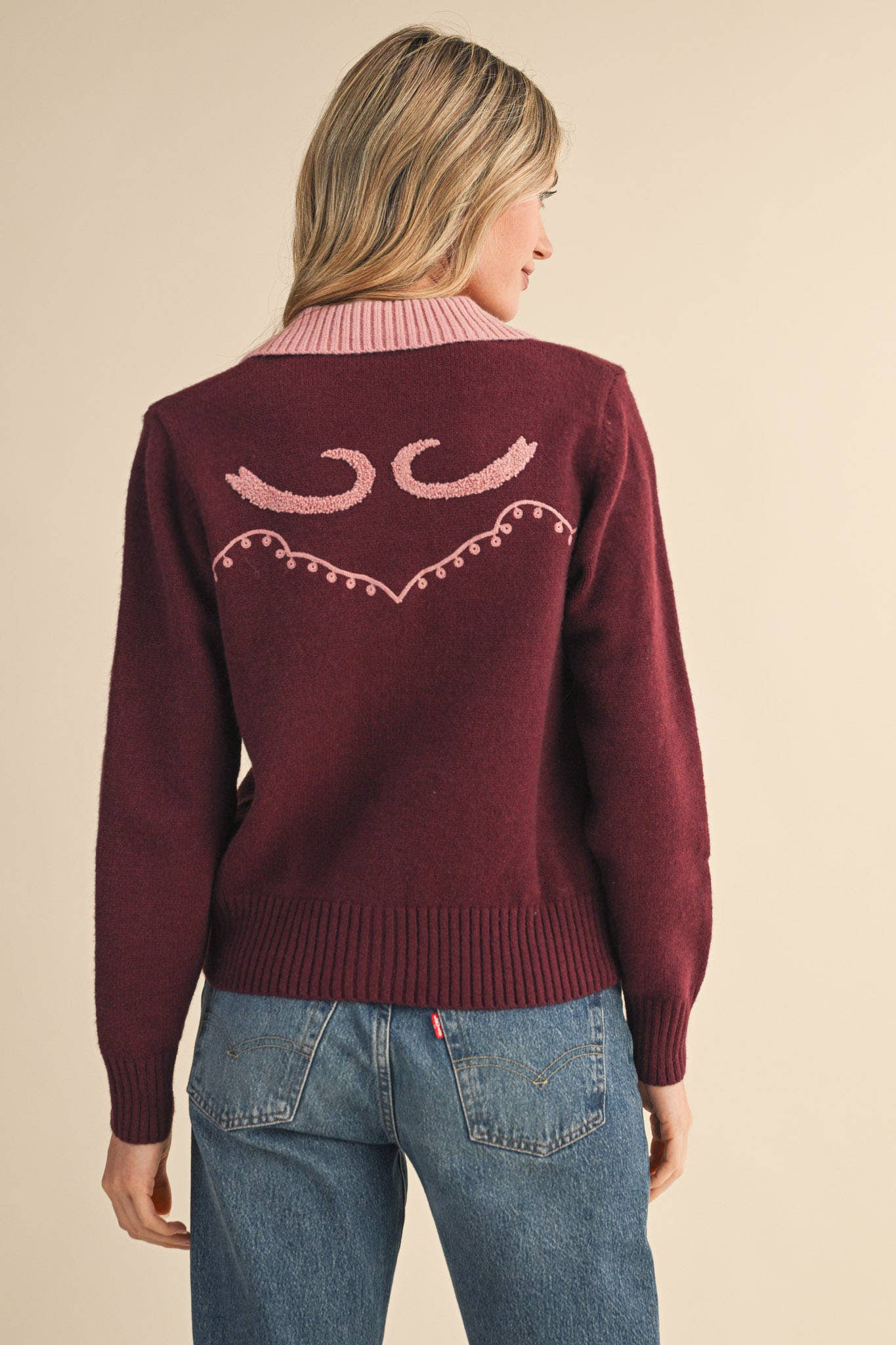 &Merci Sweater Cardigan Chocolate/Pink