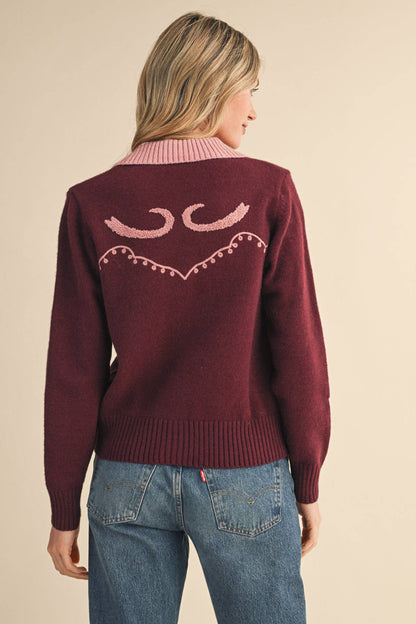 &Merci Sweater Cardigan Chocolate/Pink