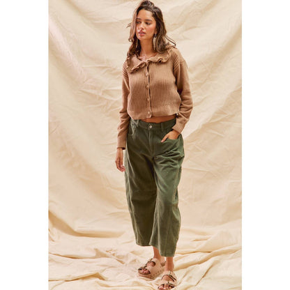 Mid Rise Corduroy Barrel Pants Olive