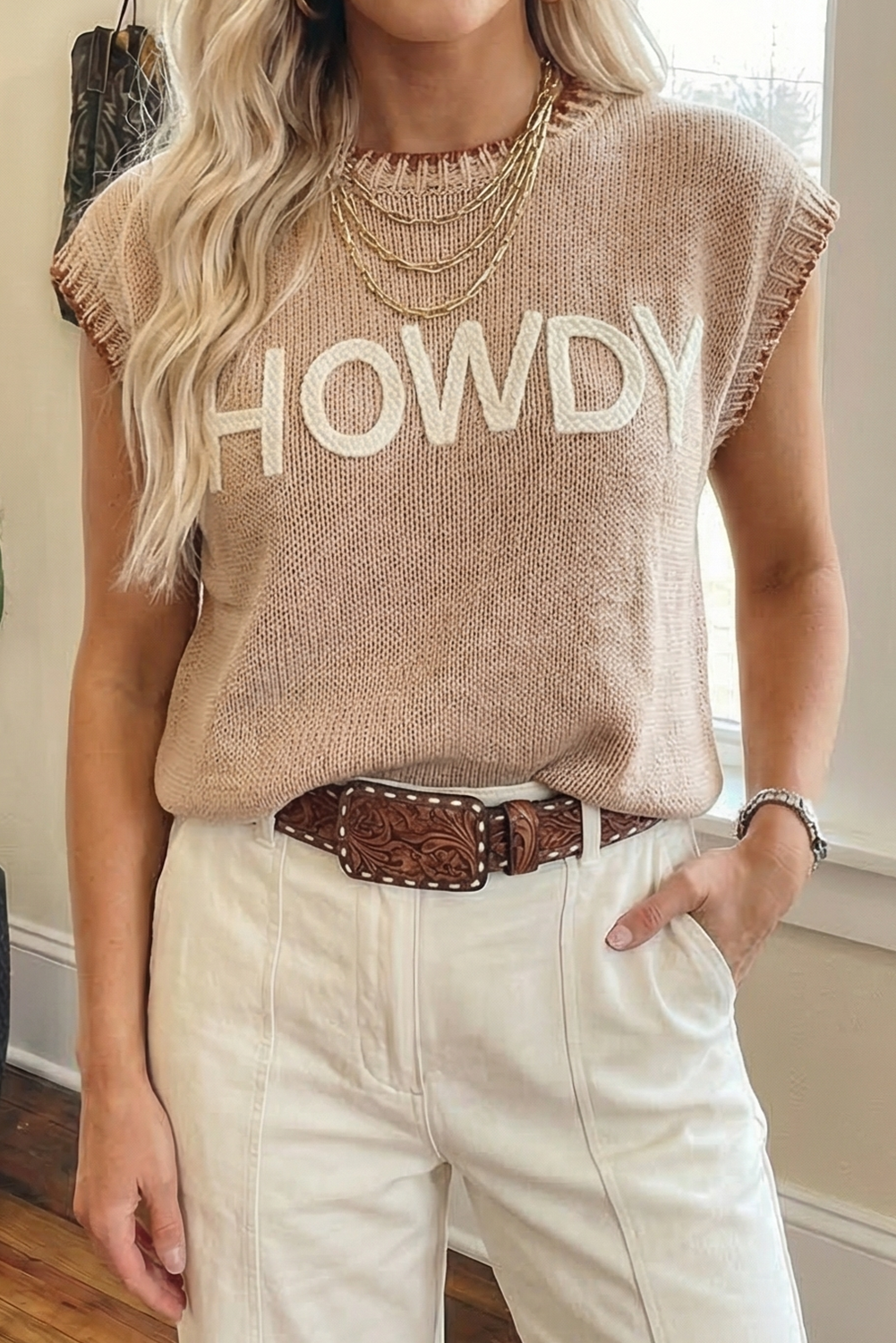 HOWDY Embroidered Knit Top