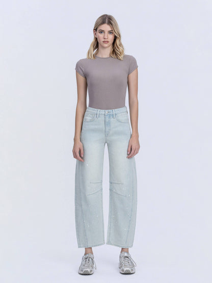 Kate HR Striped Paint Barrel Jeans