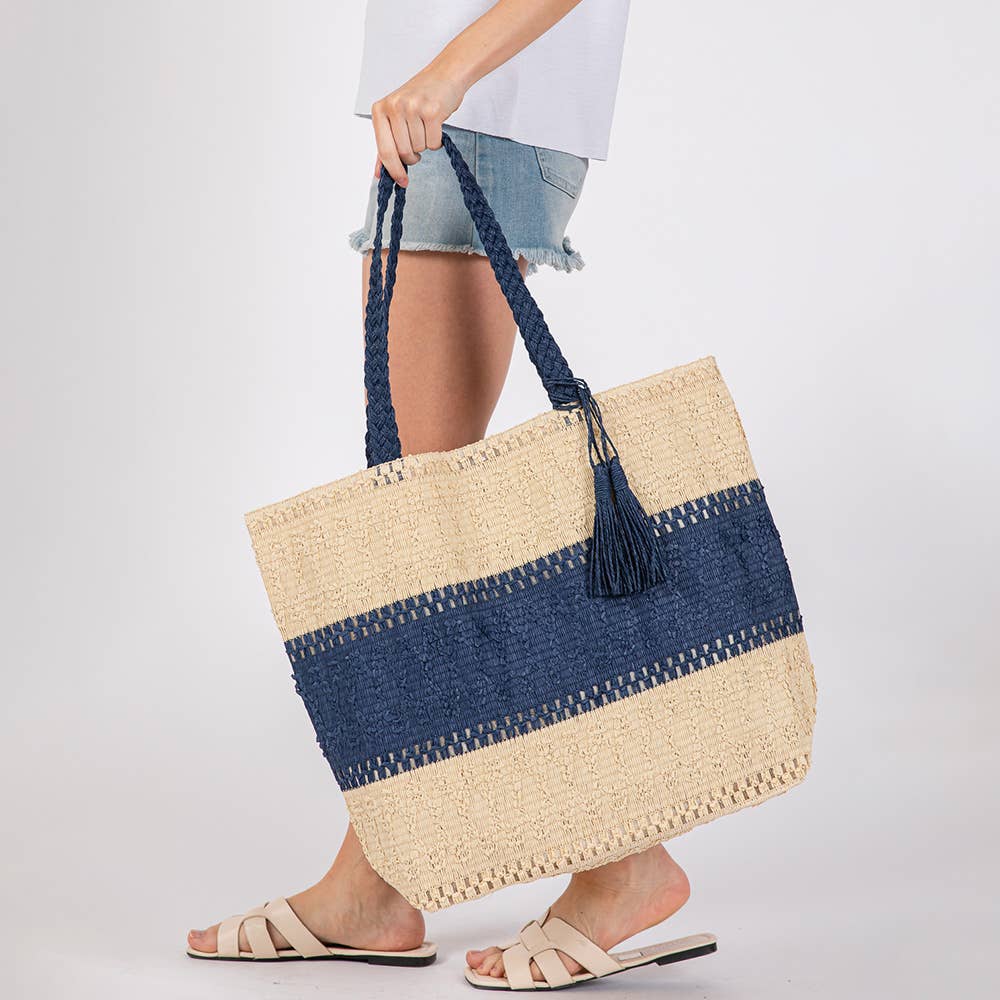 Straw Tote Bag  Navy