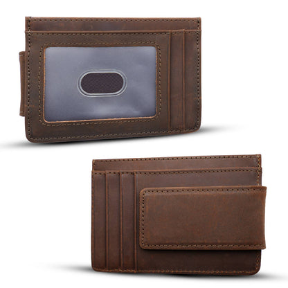 Leather Wallet with Magnet Clip-Brown