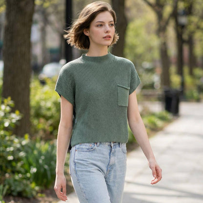 Mock Neck SS Sweater: Olive