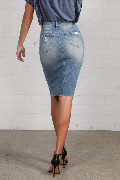HR Distressed Knee Length Skirt