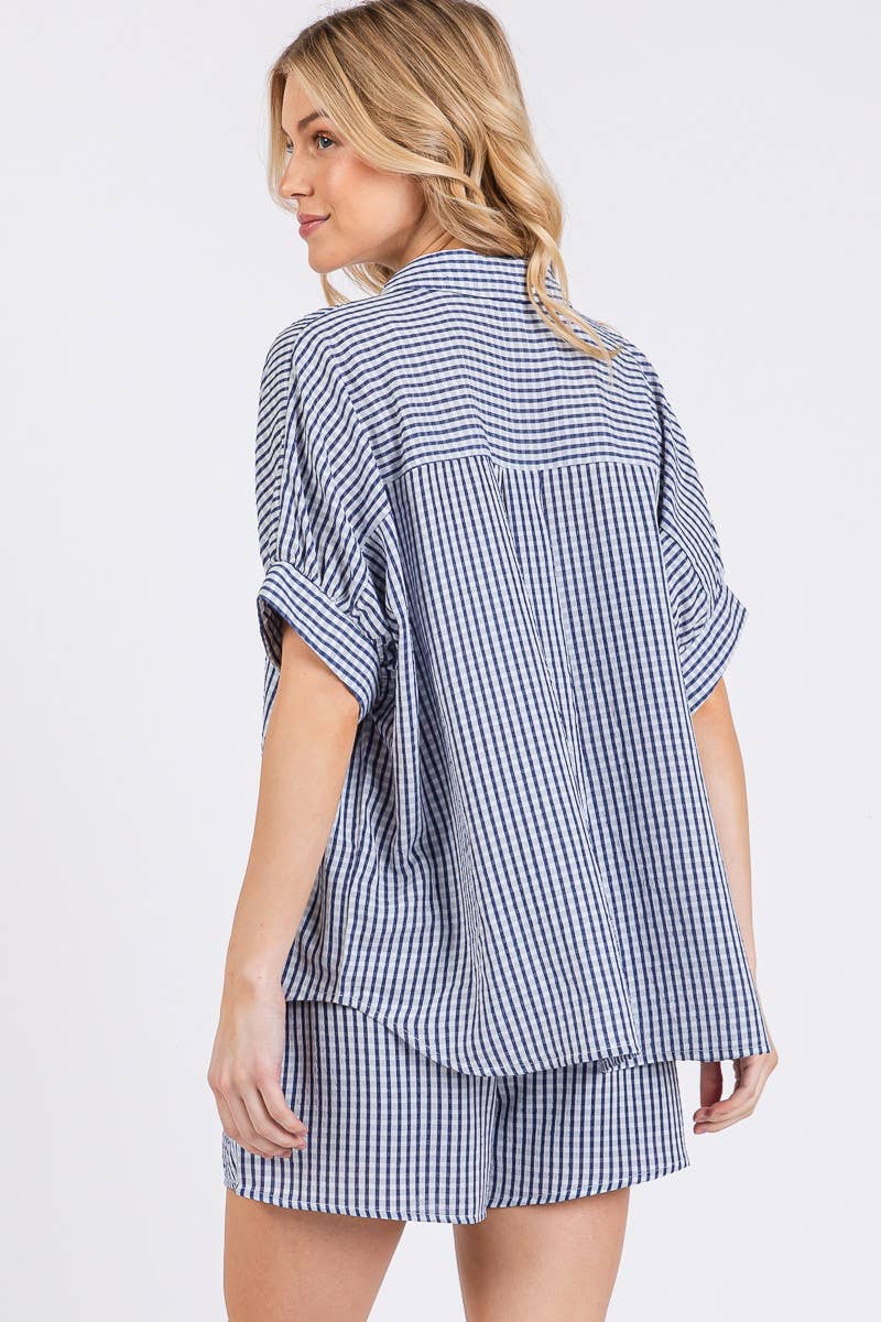 CHECKER BUTTON DOWN TOP & SHORTS SET PEACH