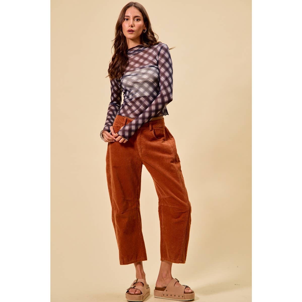 Corduroy Barrel Pants: Rust