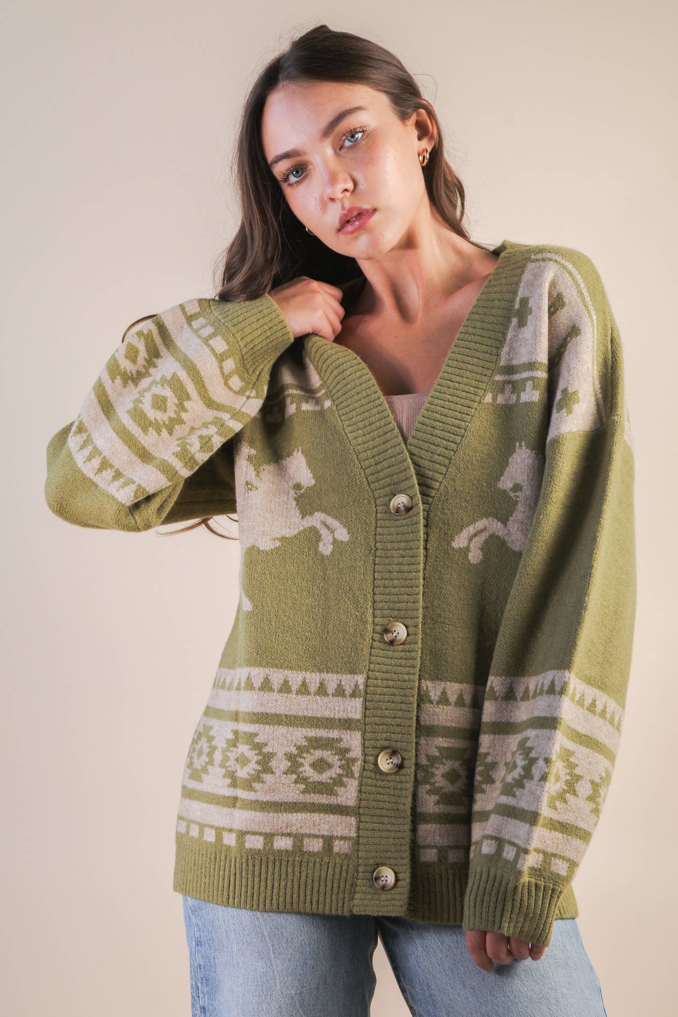 Oversized Western Cadigan: OLIVE
