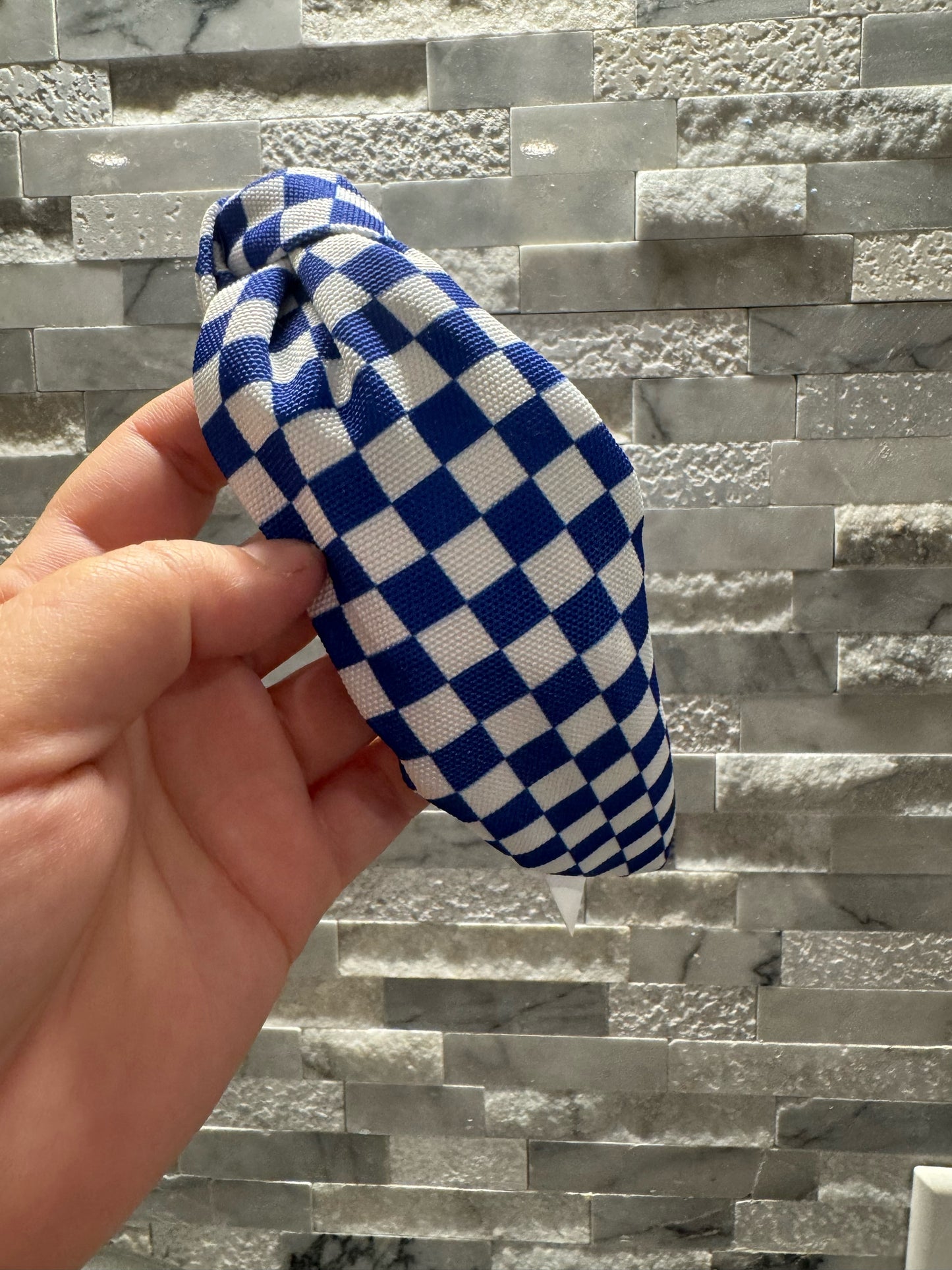 Royal Blue and White Checkered Knot Headband