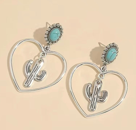 Heart Cactus Stone Earrings