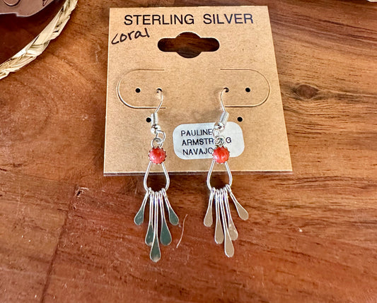 Coral Silver Dangle Earrings