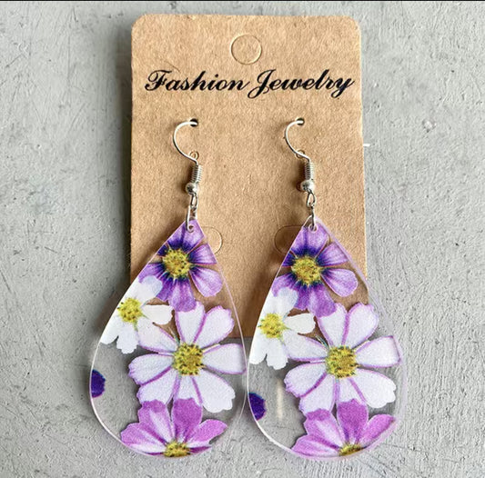 Boho Purple Flower Acrylic earrings